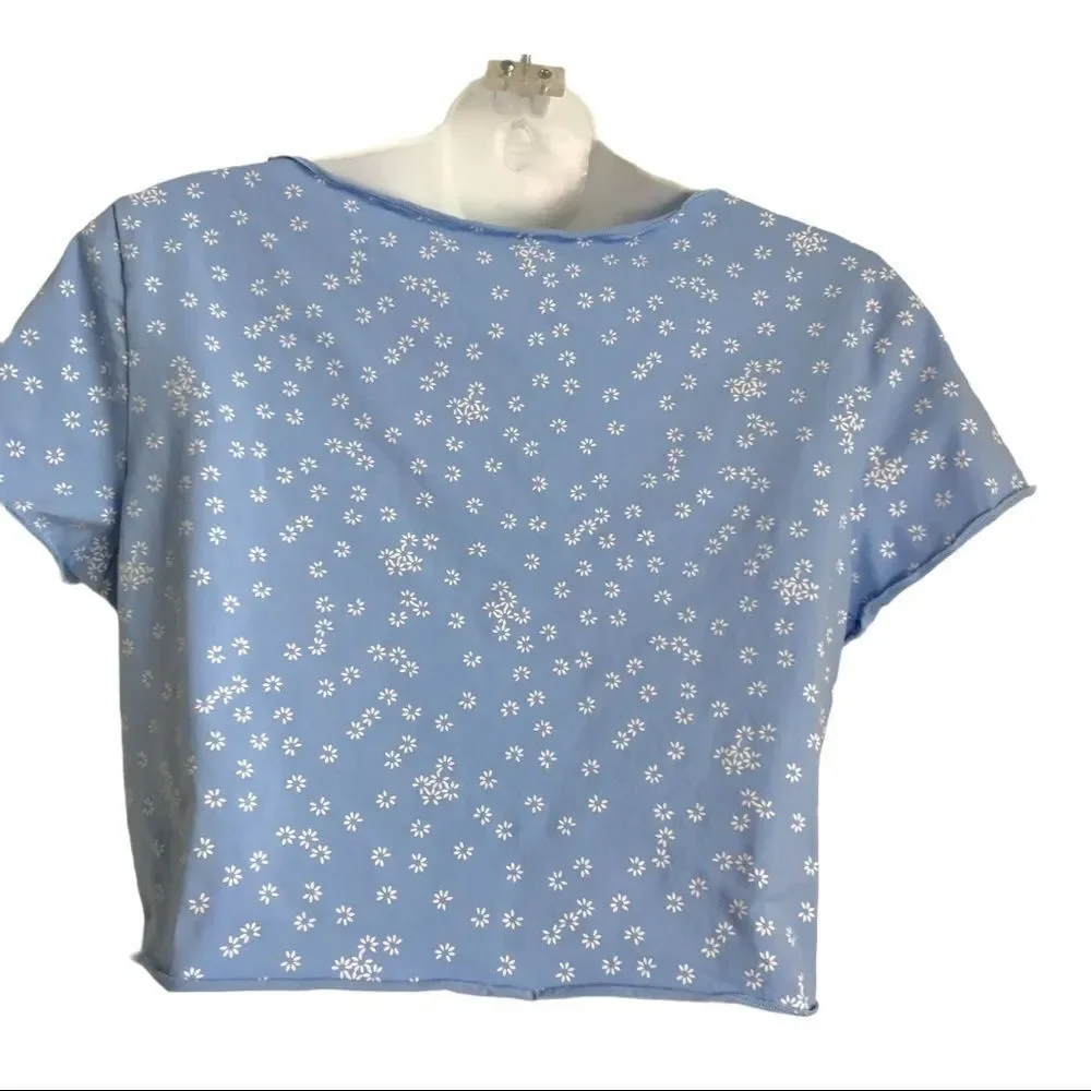 SHEIN Ditsy Flowers Ruched Neckline Periwinkle Crop Top Large Lavender - Picture 3 of 11